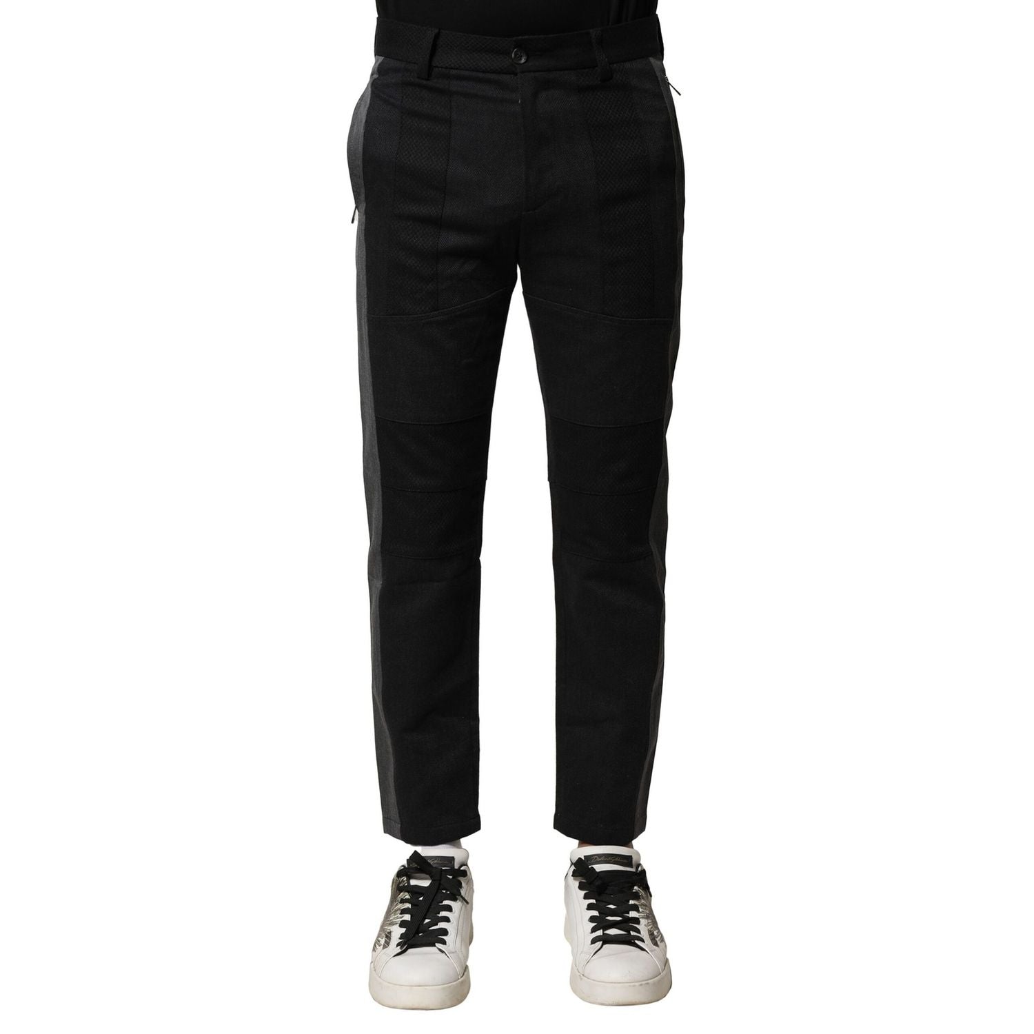 Dolce & Gabbana Black Gray Cotton Tapered Men Pants
