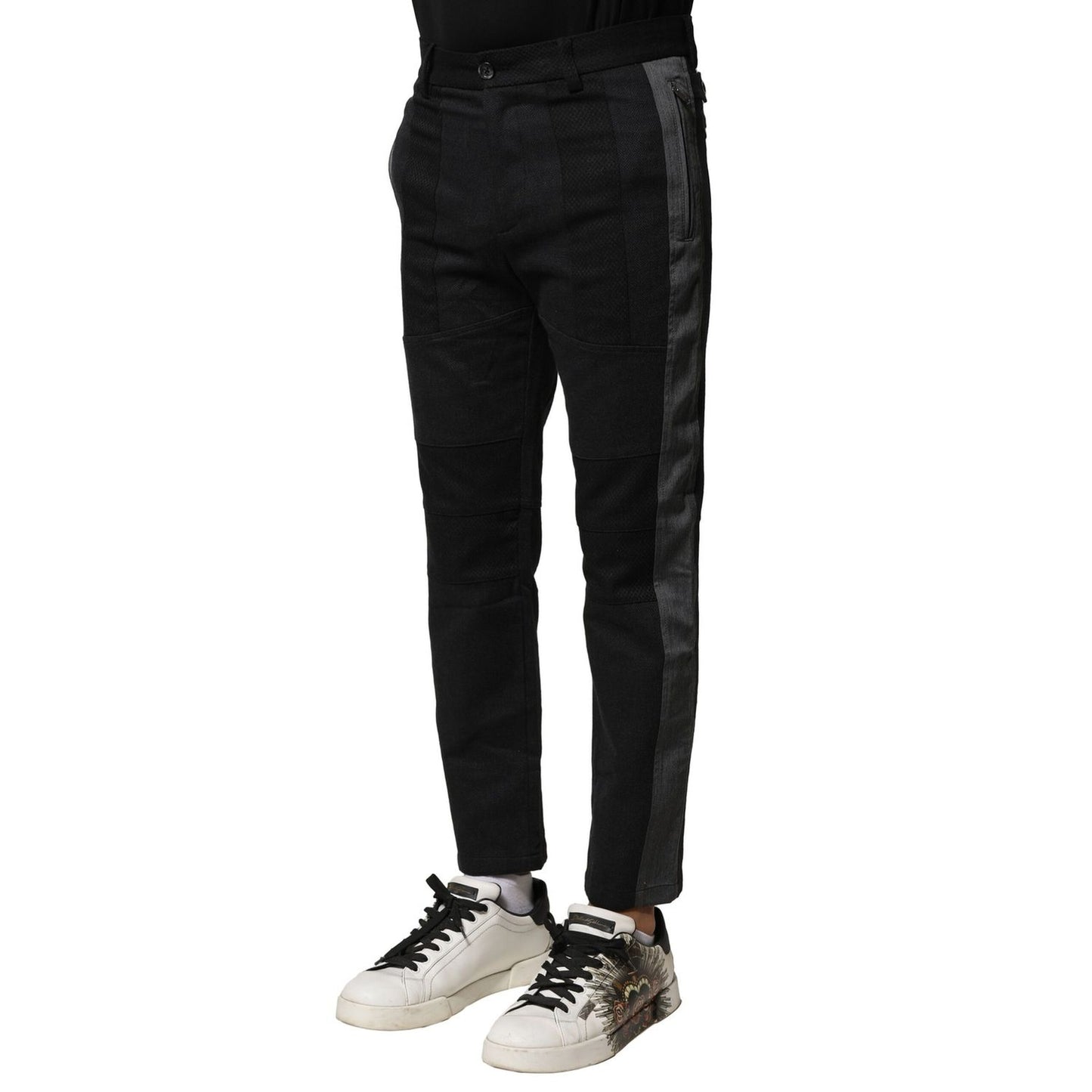 Dolce & Gabbana Black Gray Cotton Tapered Men Pants