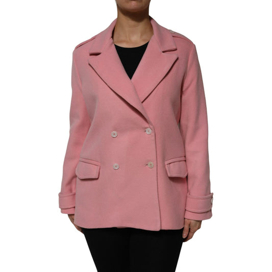 PINK MEMORIES Pink Wool Double Breasted Blazer Coat Jacket