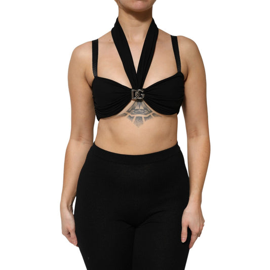 Dolce & Gabbana Black Cropped Viscose Halter Bustier Top TSH90671-40
