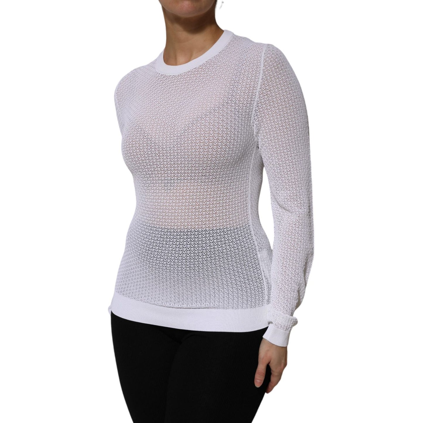 Dolce & Gabbana White Round Neck Long Sleeves Pullover Top