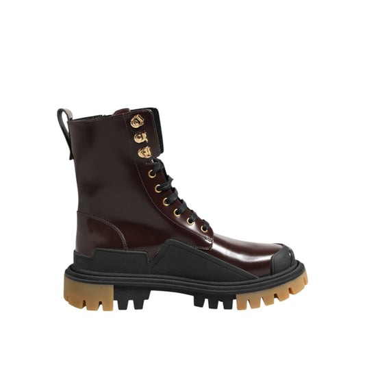 Dolce & Gabbana Brown Black Leather Boots Zipper Lace Up Shoes MV7397-40