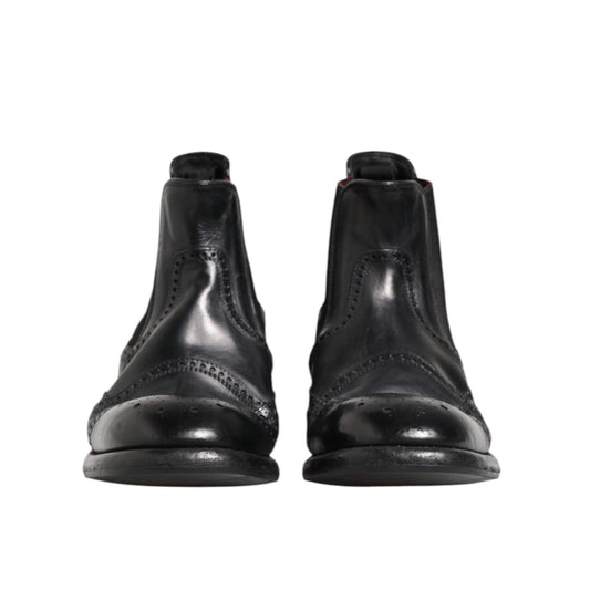 Dolce & Gabbana Black Leather Ankle Boots Slip On Shoes MV7402-40