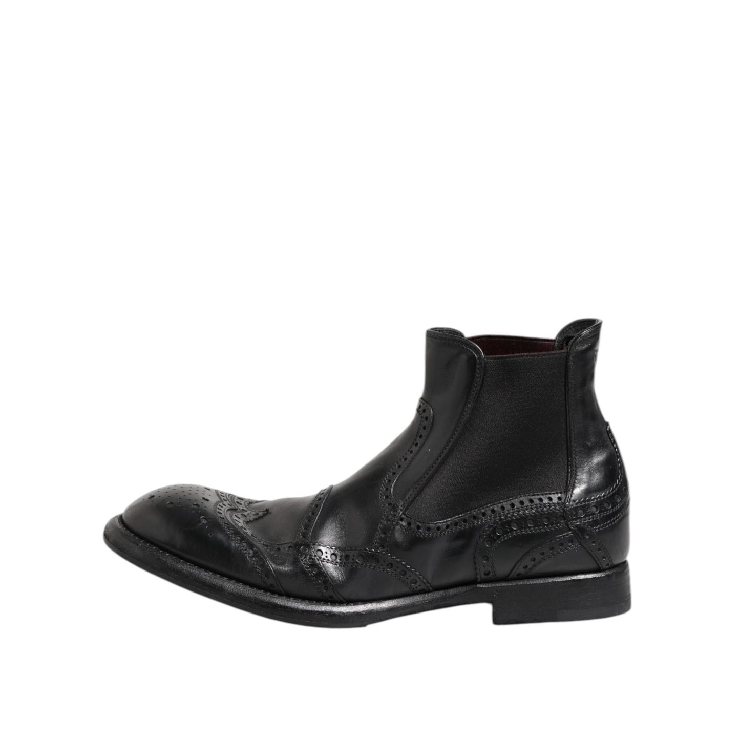Dolce & Gabbana Black Leather Ankle Boots Slip On Shoes
