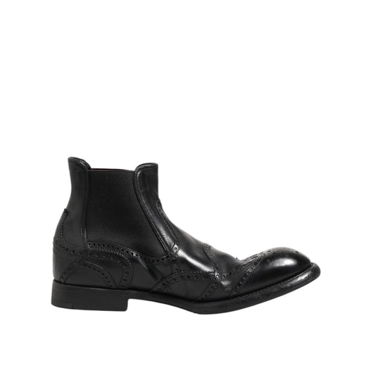 Dolce & Gabbana Black Leather Ankle Boots Slip On Shoes MV7402-40