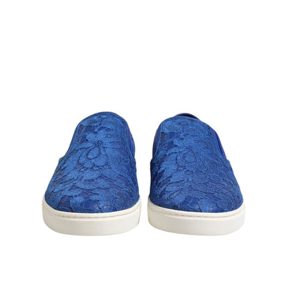 Dolce & Gabbana Blue Leather Lace Slip On Sneaker Shoes