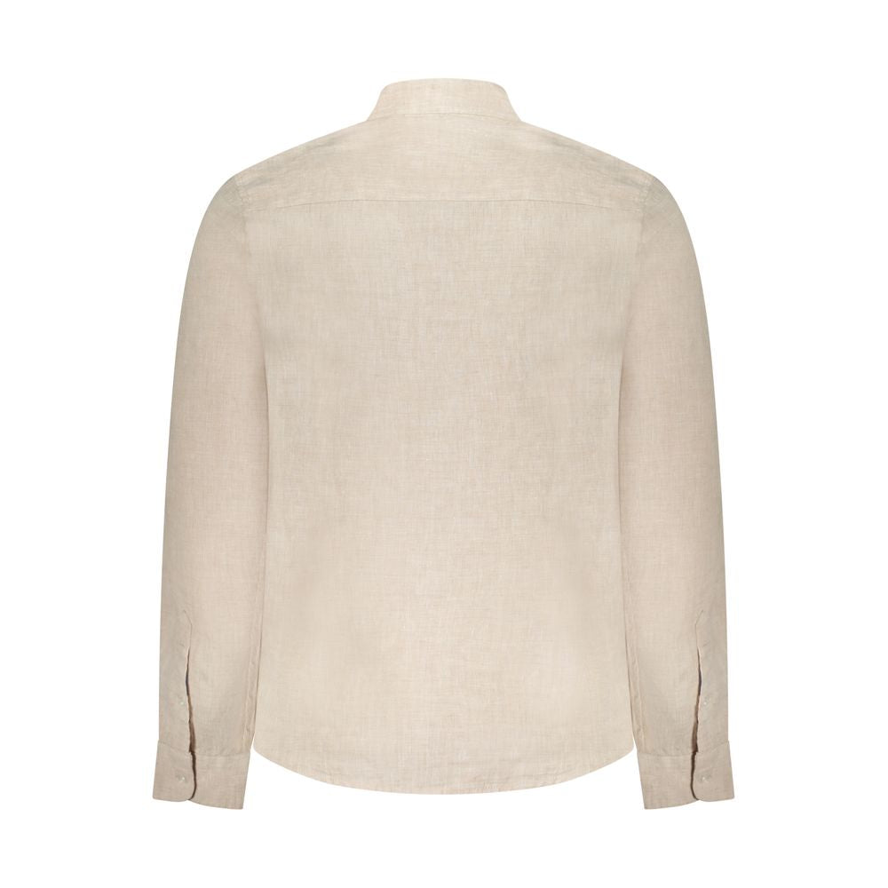 Back view of North Sails Beige Linen Shirt with Korean collar and embroidery logo.