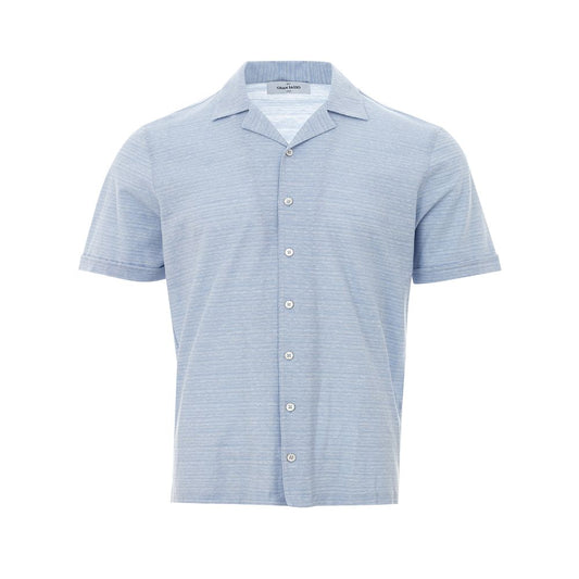 Gran Sasso Blue Linen And Cotton Shortsleeve Shirt