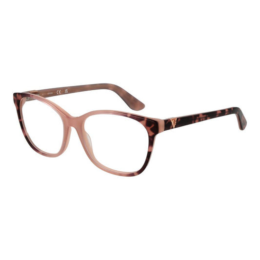 Alt Tag: Guess Pink Women Glasses Frame in rose acetate with full-rim rectangle style, size 53-15-140, includes branded case.