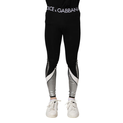 Dolce & Gabbana Black Silver Nylon Skinny Men Leggings Pants
