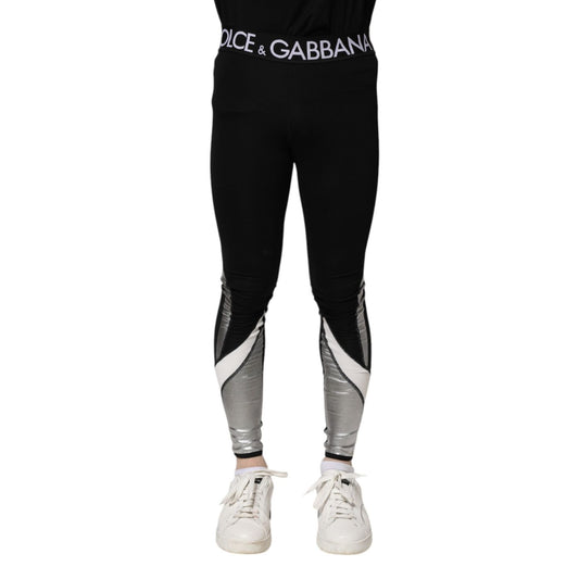 Dolce & Gabbana Black Silver Nylon Skinny Men Leggings Pants PAN75203-44