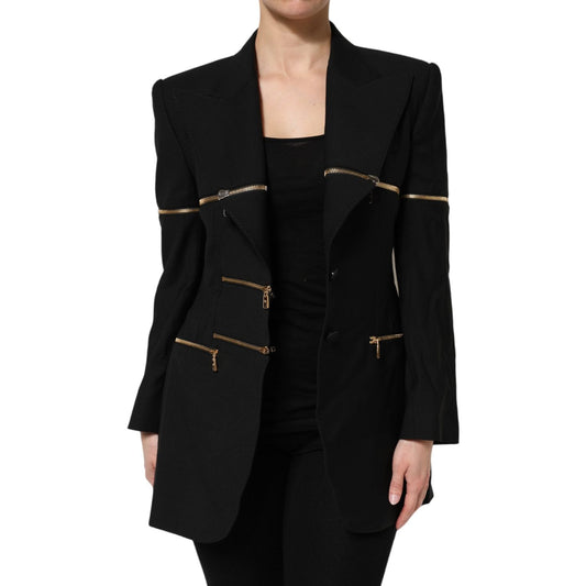 Dolce & Gabbana Black Wool Zipper Detailing Blazer Jacket JKT41464-38