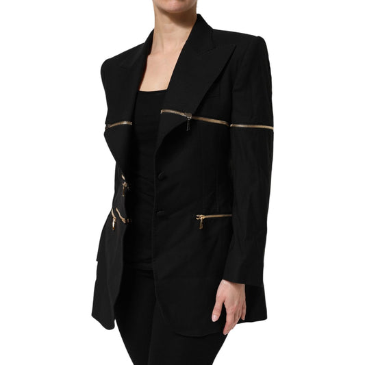 Dolce & Gabbana Black Wool Zipper Detailing Blazer Jacket JKT41464-38
