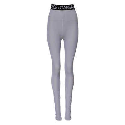 Dolce & Gabbana Gray Nylon DG Logo Mid Waisted Leggings Pants
