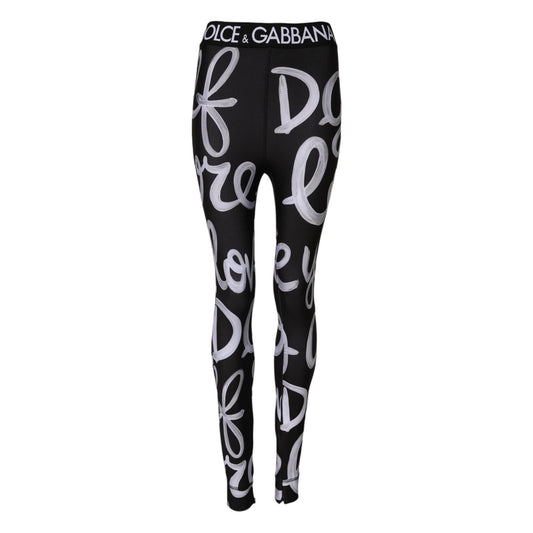 Dolce & Gabbana Black Polyester Logo Print Mid Waisted Pants PAN76300-38