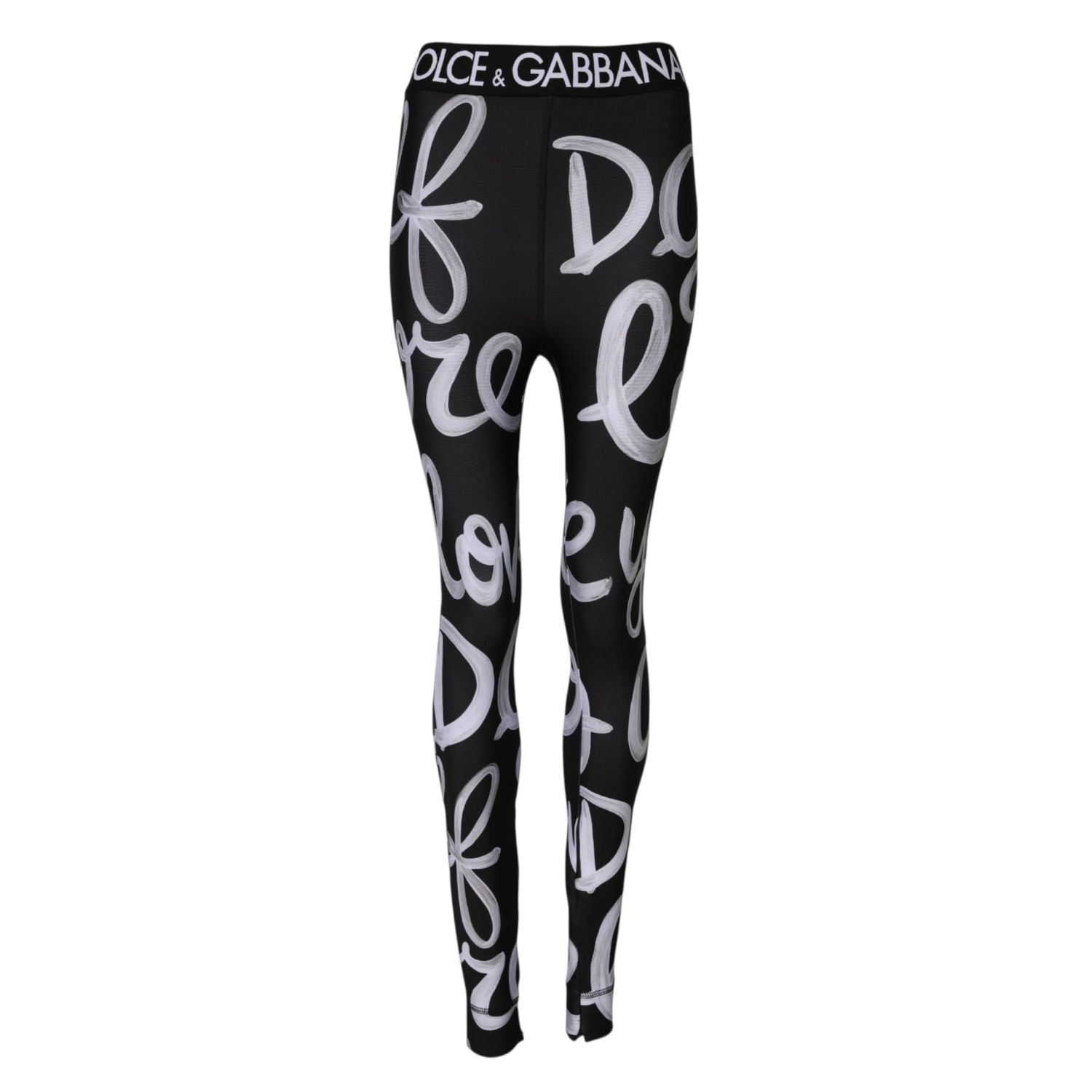Dolce & Gabbana Black Polyester Logo Print Mid Waisted Pants