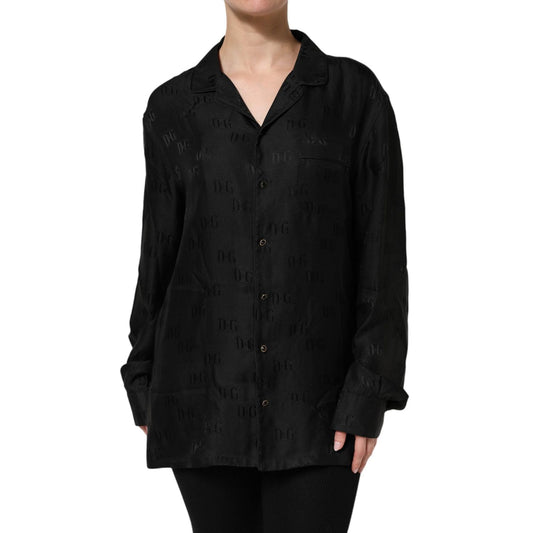 Dolce & Gabbana Black Silk DG Embroidery Long Sleeves Top TSH906996-40