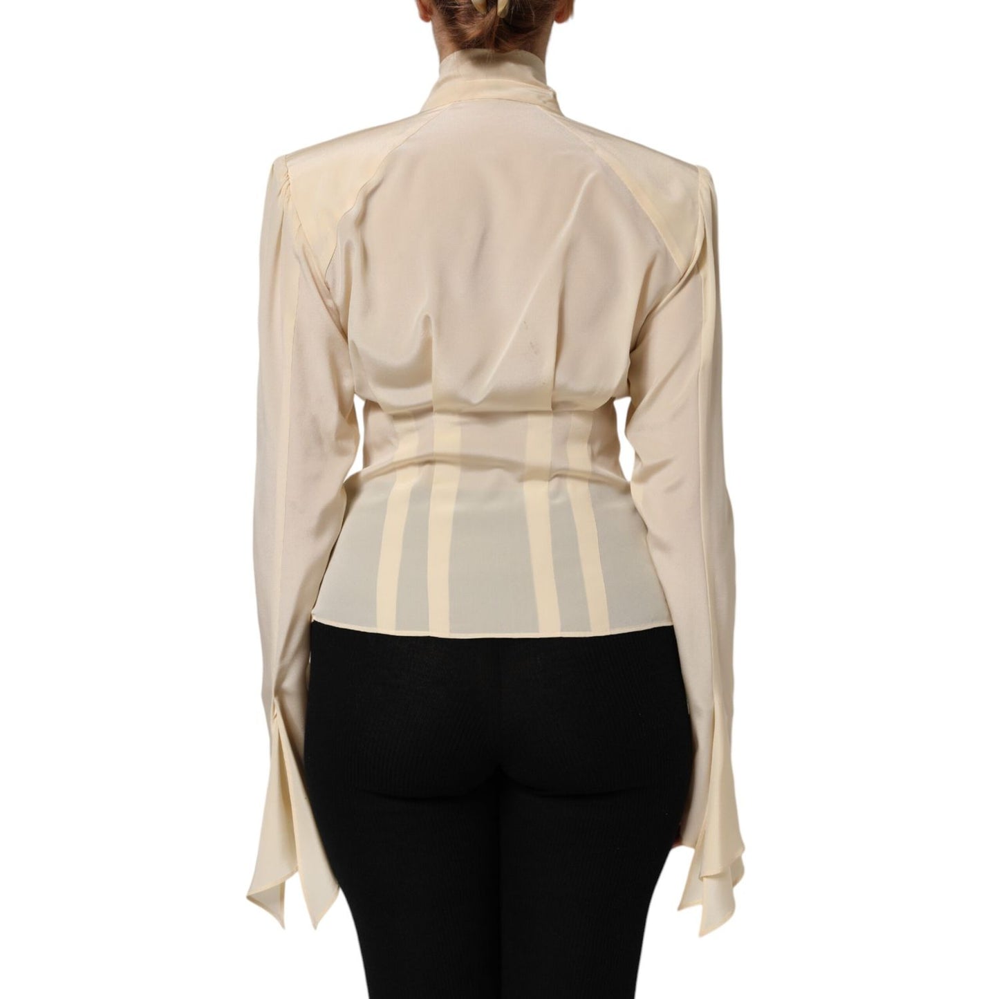 Dolce & Gabbana Light Yellow Ascot Collar Buttoned Blouse Top