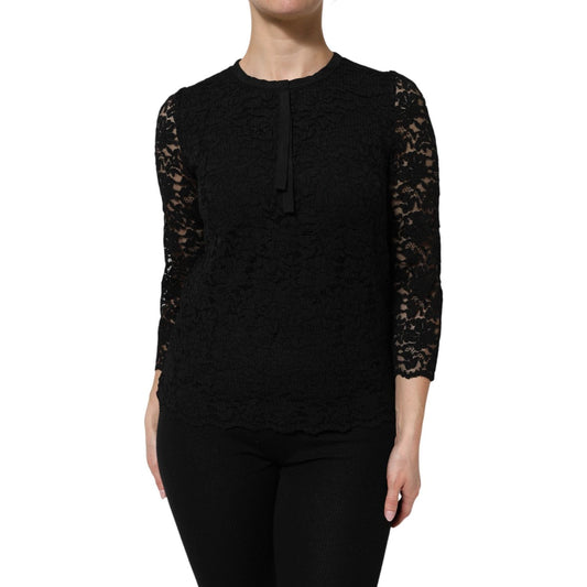 Dolce & Gabbana Black Nylon Lace Long Sleeve Blouse Top TSH906999-42