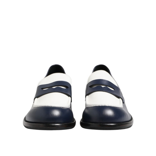 Dolce & Gabbana Black White Leather Slip On Loafers Men Dress Shoes