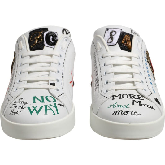 Dolce & Gabbana White Stud Heart Embellished Sneakers Shoes MV5622-44.5
