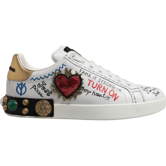 Dolce & Gabbana White Stud Heart Embellished Sneakers Shoes MV5622-44.5
