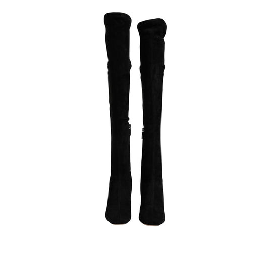 Dolce & Gabbana Black Suede Leather Knee High Boots Shoes MV7502-36