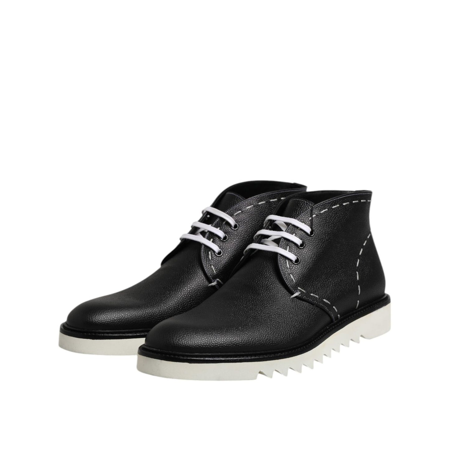 Dolce & Gabbana Black White Leather Ankle Boots Shoes