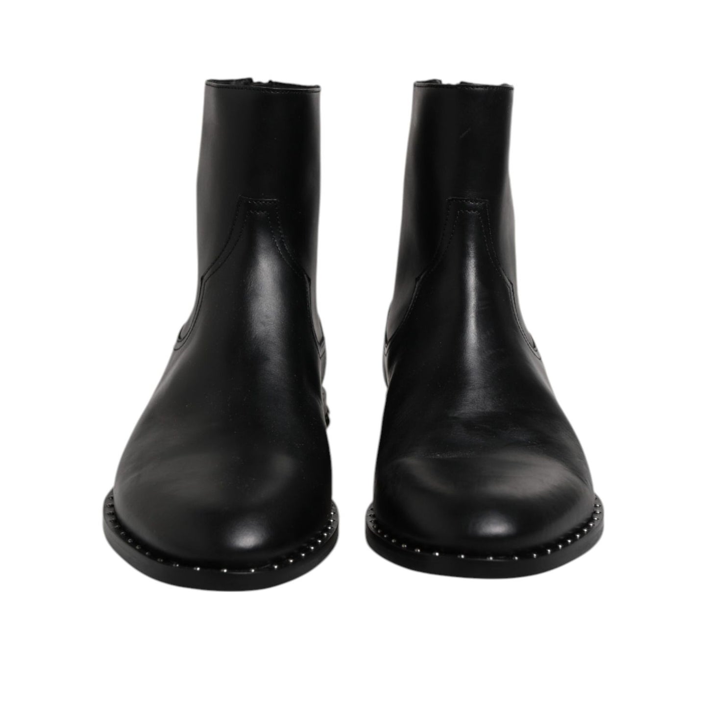 Dolce & Gabbana Black Leather Logo Ankle Boots Studded Shoes