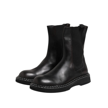 Dolce & Gabbana Black Leather Mid Calf Boots Flats Shoes