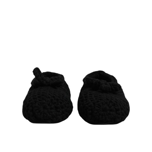 Dolce & Gabbana Black Wool Slip On Flats Ballerina Shoes MV7520-37