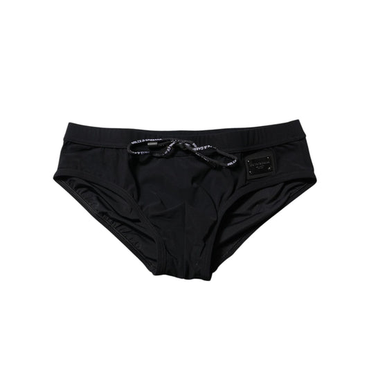 Dolce & Gabbana Black Logo Plaque Men Beachwear Brief Swimwear BIK1611-4