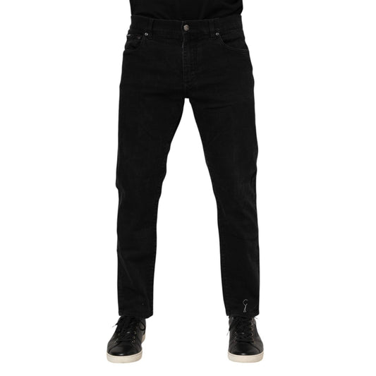 Dolce & Gabbana Black Cotton Logo Plaque Slim Fit Denim Jeans PAN76341-52