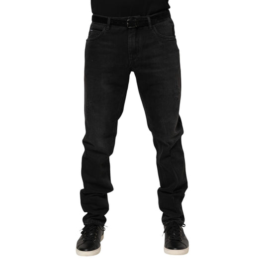 Dolce & Gabbana Black Cotton Logo Plaque Skinny Denim Jeans