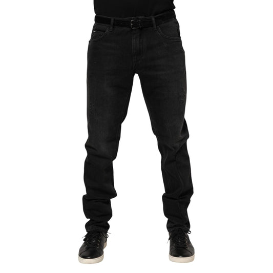 Dolce & Gabbana Black Cotton Logo Plaque Skinny Denim Jeans PAN76343-52