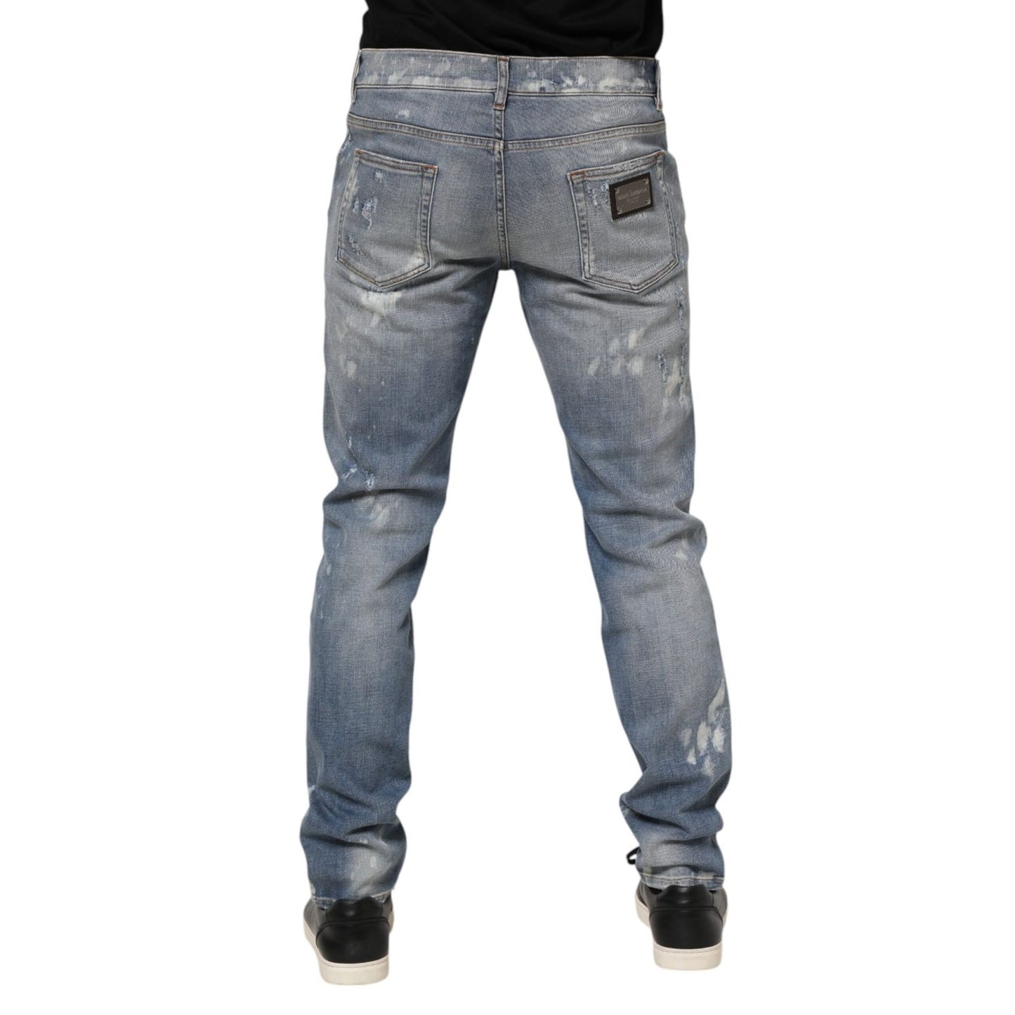Dolce & Gabbana Blue Cotton Tattered Slim Fit Men Denim Jeans