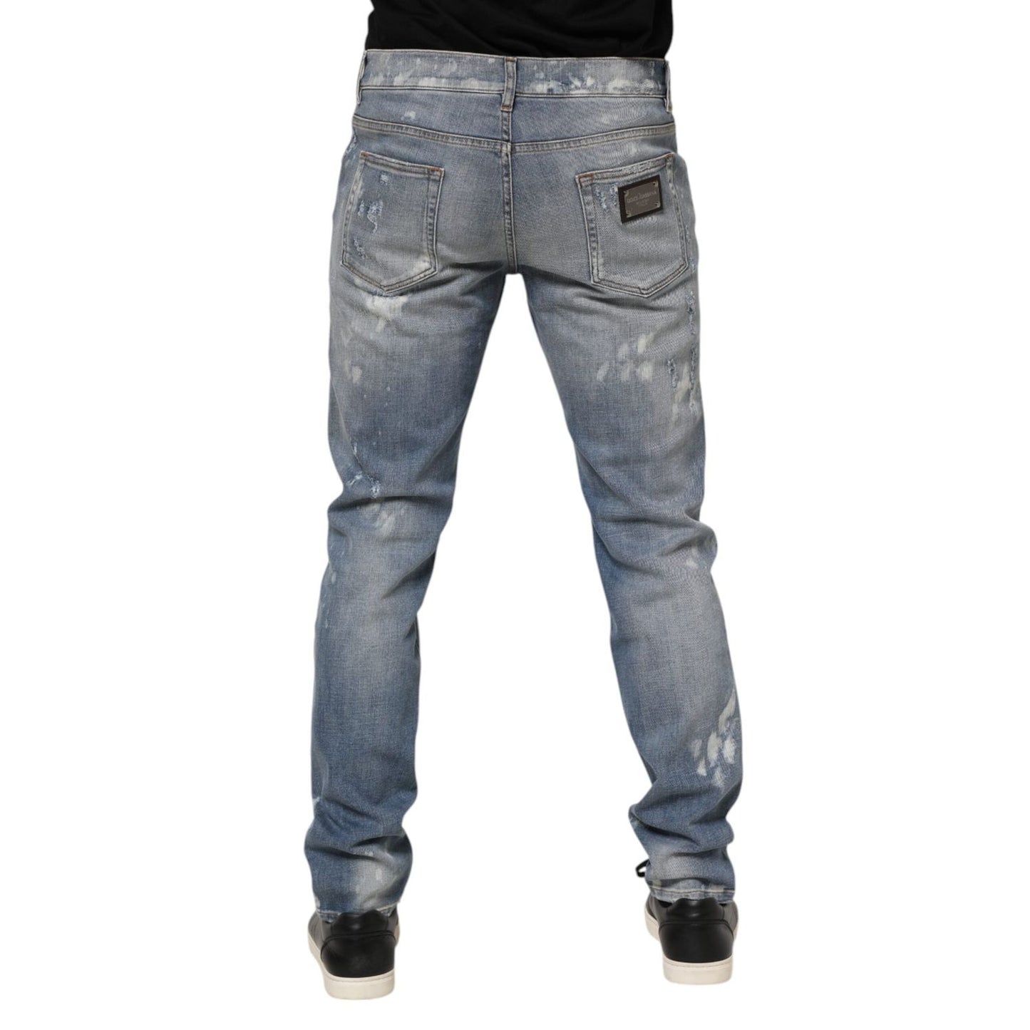 Dolce & Gabbana Blue Cotton Tattered Slim Fit Men Denim Jeans PAN76359-50