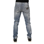 Dolce & Gabbana Blue Cotton Tattered Slim Fit Men Denim Jeans PAN76359-50