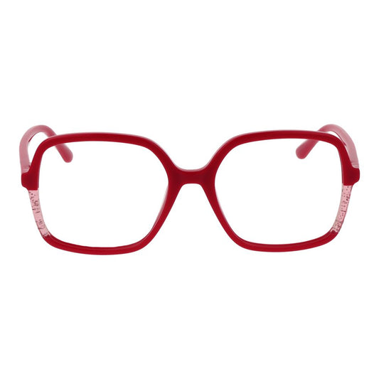 Guess Pink Women Glasses Frame in rose-colored acetate, full-rim square style with spring hinge, demo lenses included.