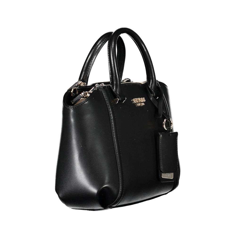 Guess Jeans Black Polyethylene Handbag with two handles, adjustable strap, 3 compartments, external pocket, and contrasting details.