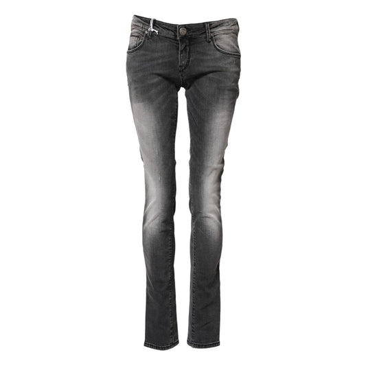 Acht Dark Gray Cotton Slim Fit Denim Low Waist Denim Jeans