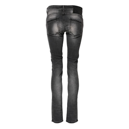 Acht Dark Gray Cotton Slim Fit Denim Low Waist Denim Jeans
