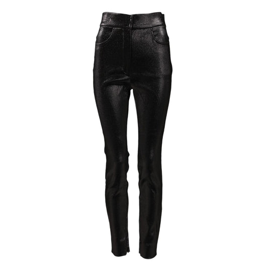 Dolce & Gabbana Black Cotton Stretch Silver Lurex Thread Pants PAN75097-40