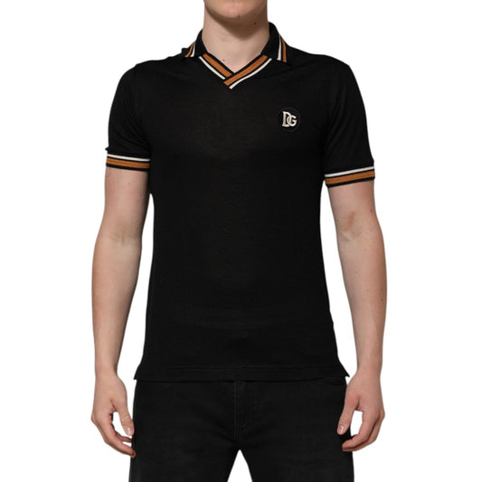Dolce & Gabbana Black DG Silk V-neck Collared Men Polo T-shirt THS90355-46