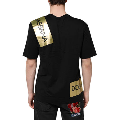 Dolce & Gabbana Black Logo Tape Cotton Men Crew Neck T-shirt