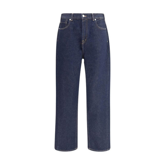 7FOR Blue Cotton Jeans Denim with wide leg, zip closure, and five-pocket style, made from 100% cotton for a casual modern look.
