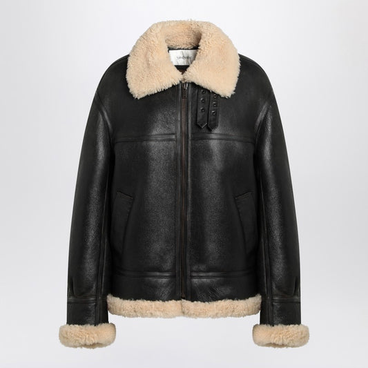 Saint Laurent Black leather and shearling jacket 800896YCOW2/P_YSL-1121_108