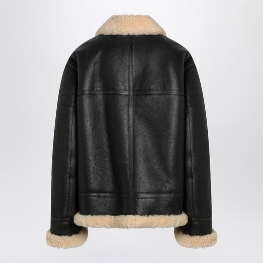 Saint Laurent Black leather and shearling jacket 800896YCOW2/P_YSL-1121_108