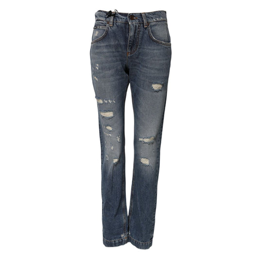 Dolce & Gabbana Blue Cotton Boyfriend Tattered Denim Jeans