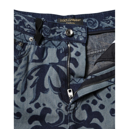 Dolce & Gabbana Blue Graphic Print Tapered Denim Jeans